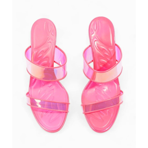 Christian Louboutin Just Loubi 85mm mules Mules Leather PVC Neon Pink 37 - Picture 7 of 10